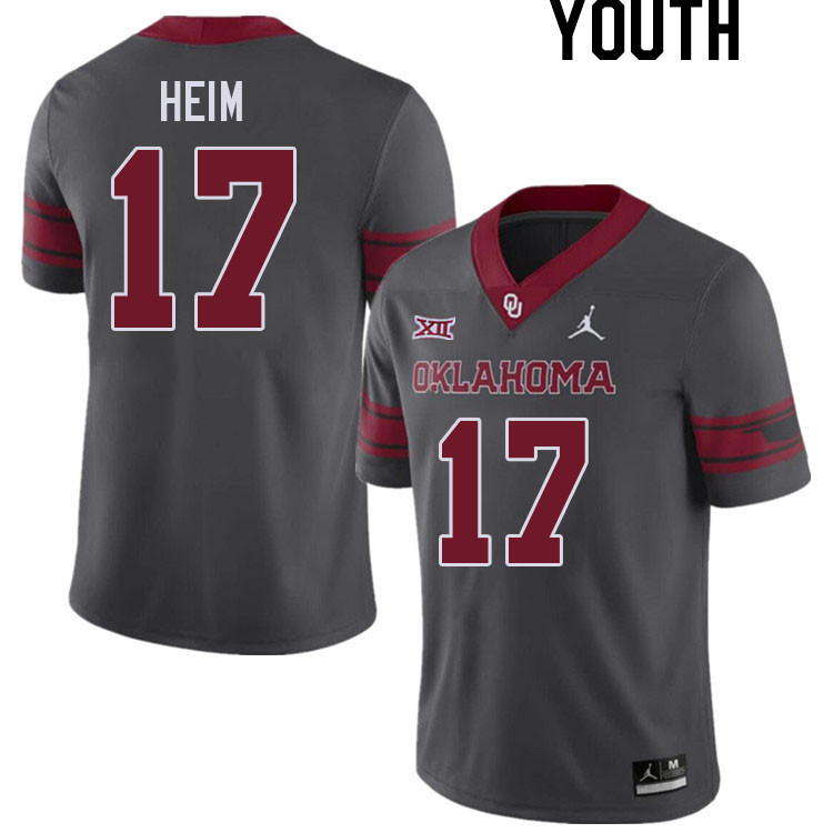 Youth #17 Taylor Heim Oklahoma Sooners College Football Jerseys Stitched Sale-Charcoal - Click Image to Close